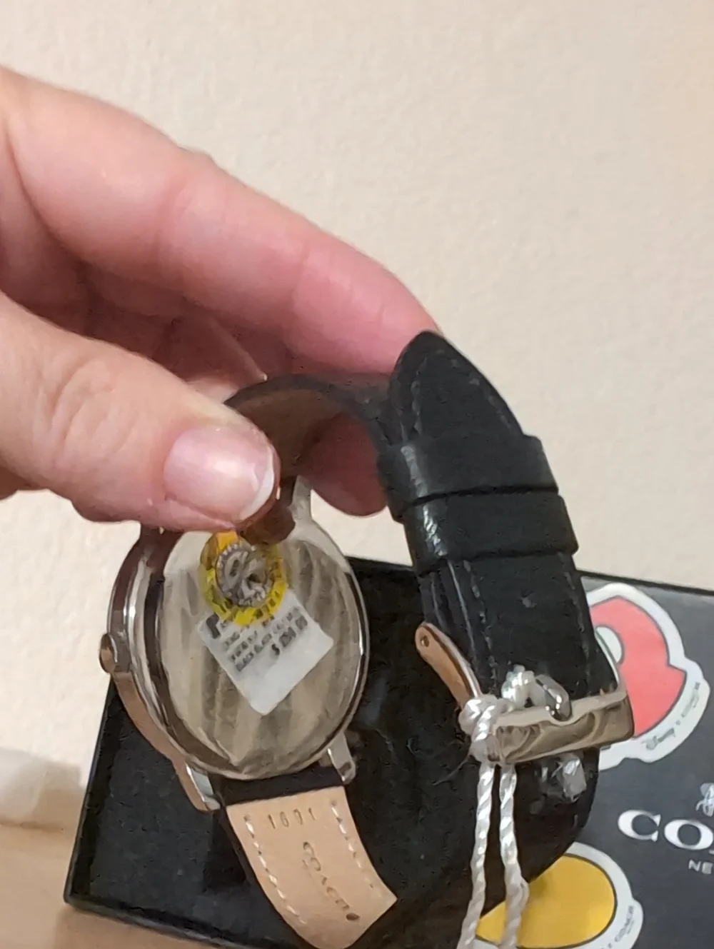 Coach Black Mickey Mouse Men's Leather Strap Watch with Silver Case NWT